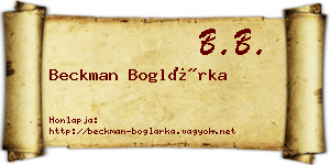 Beckman Boglárka névjegykártya